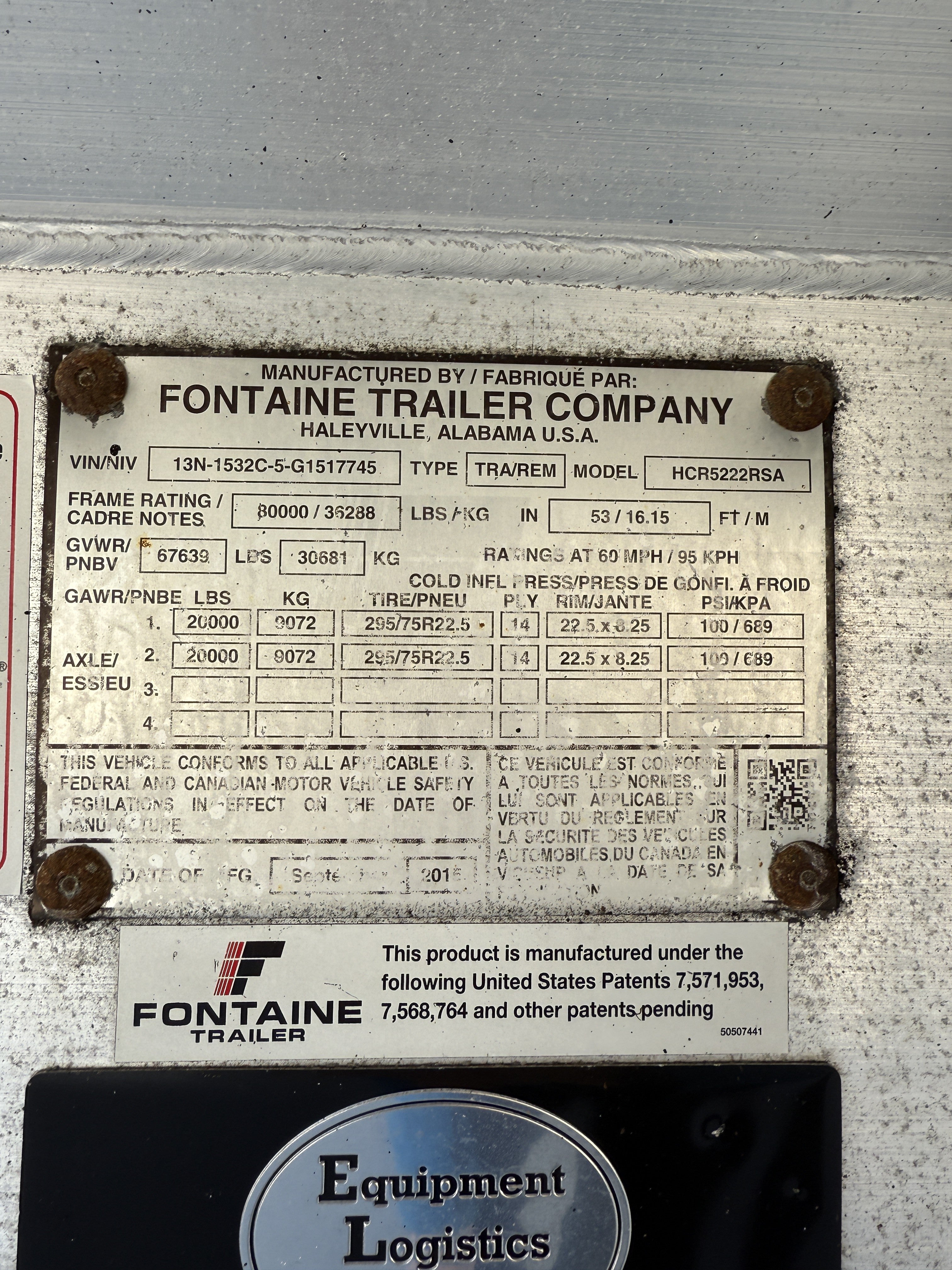 2016 Fontaine Flatbed Conestoga 53’