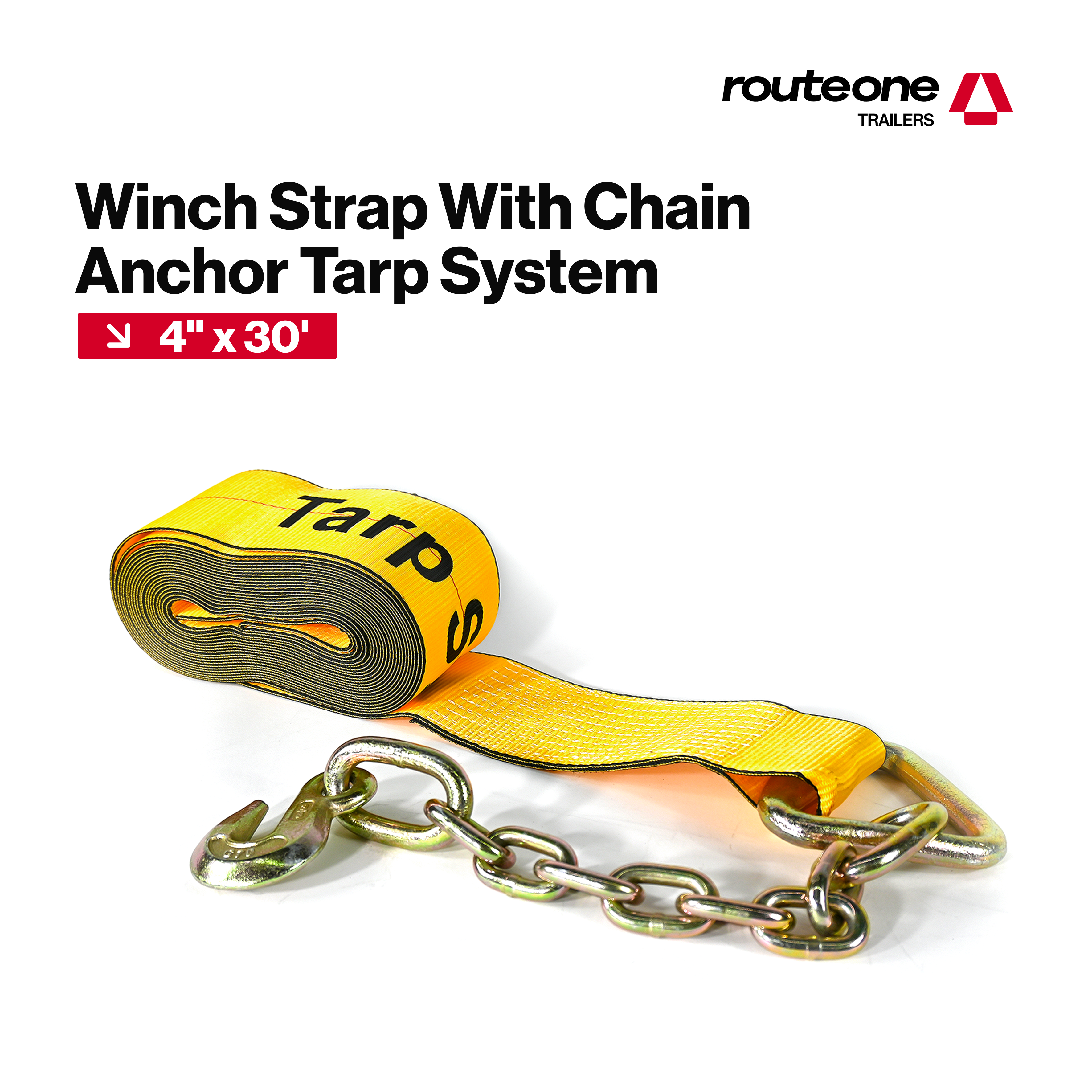 4” x 30’ Winch Strap w/ Chain Anchor | Flatbed Tarp System Route One Trailers