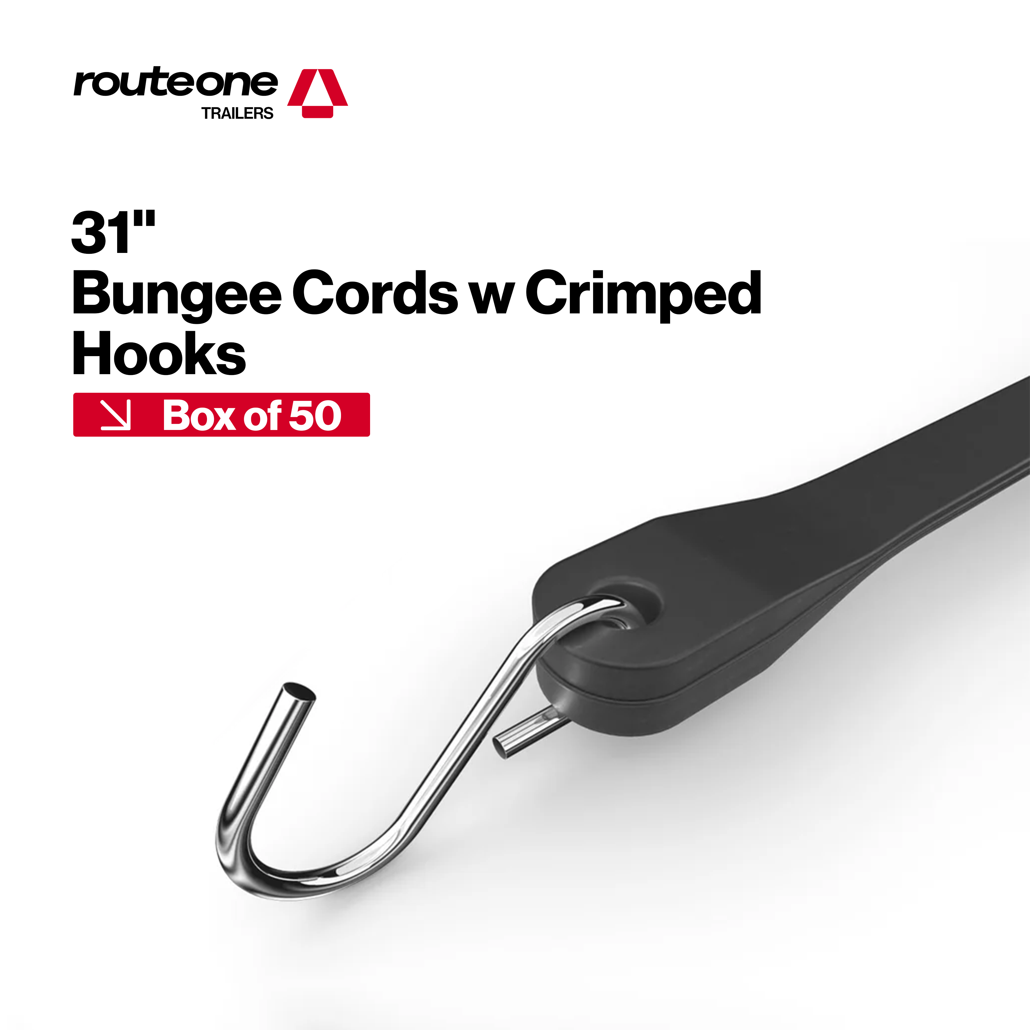 31" Bungee Cords w crimped hook / Box of 50 Route One Trailers
