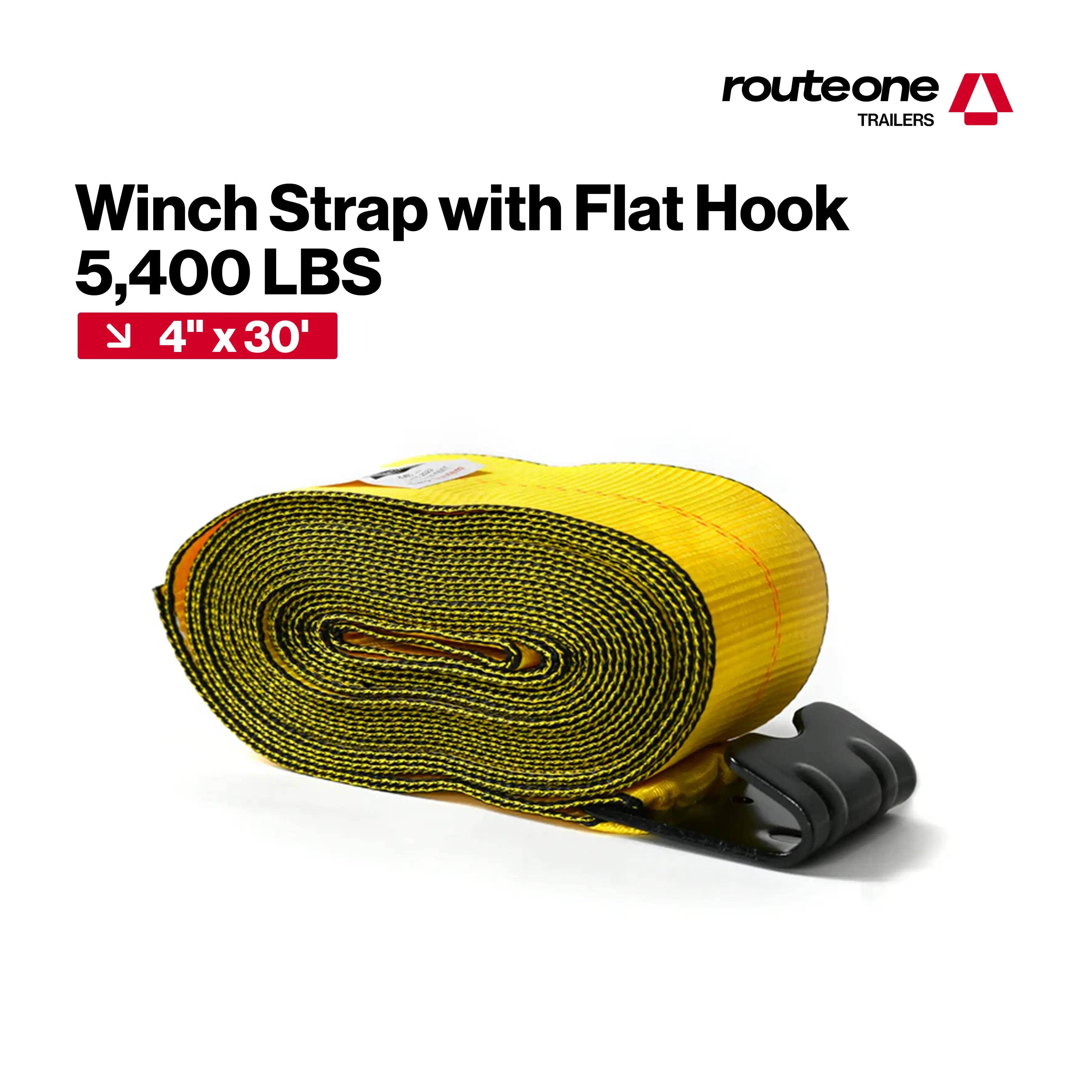 4” x 40’ Heavy-Duty Winch Strap w/ Flat Hook | Flatbed Trailer Route One Trailers