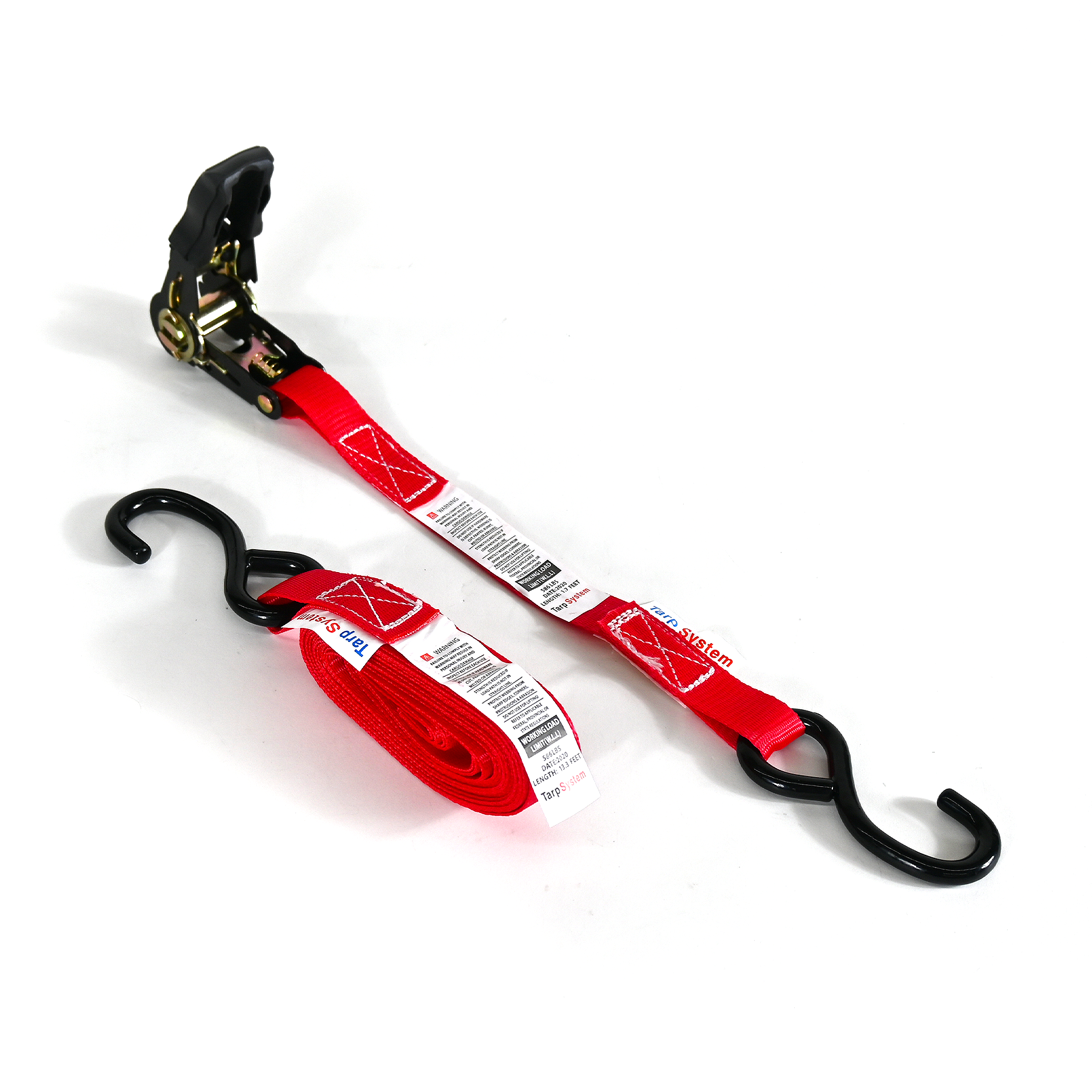 1" x 15' Ratchet Cargo Strap w S Hooks includes loop strap and bag (4 pcs)