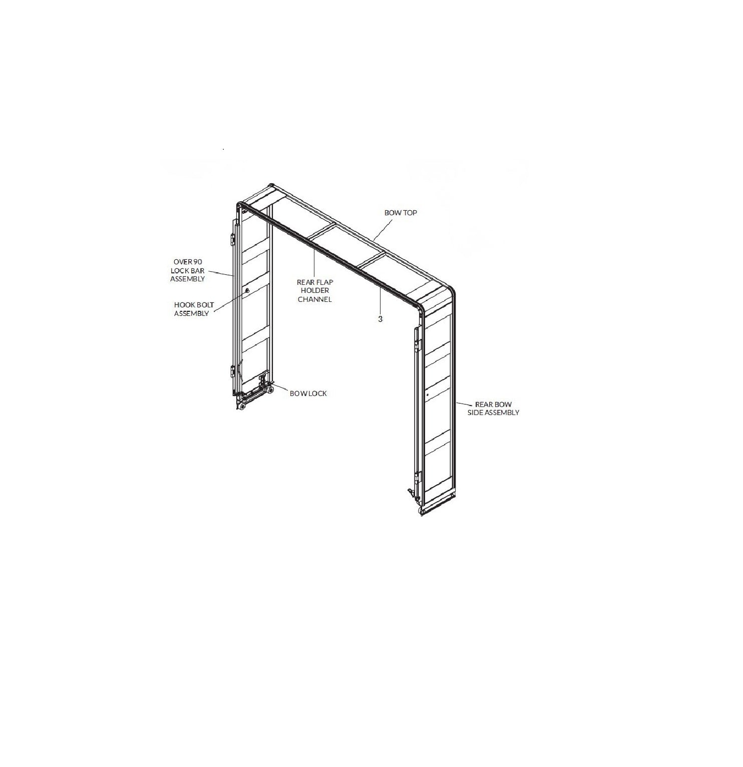 Shur-co: Rear Bow Full Assembly - 100" H System - 108" W - Velcro and New Corner
