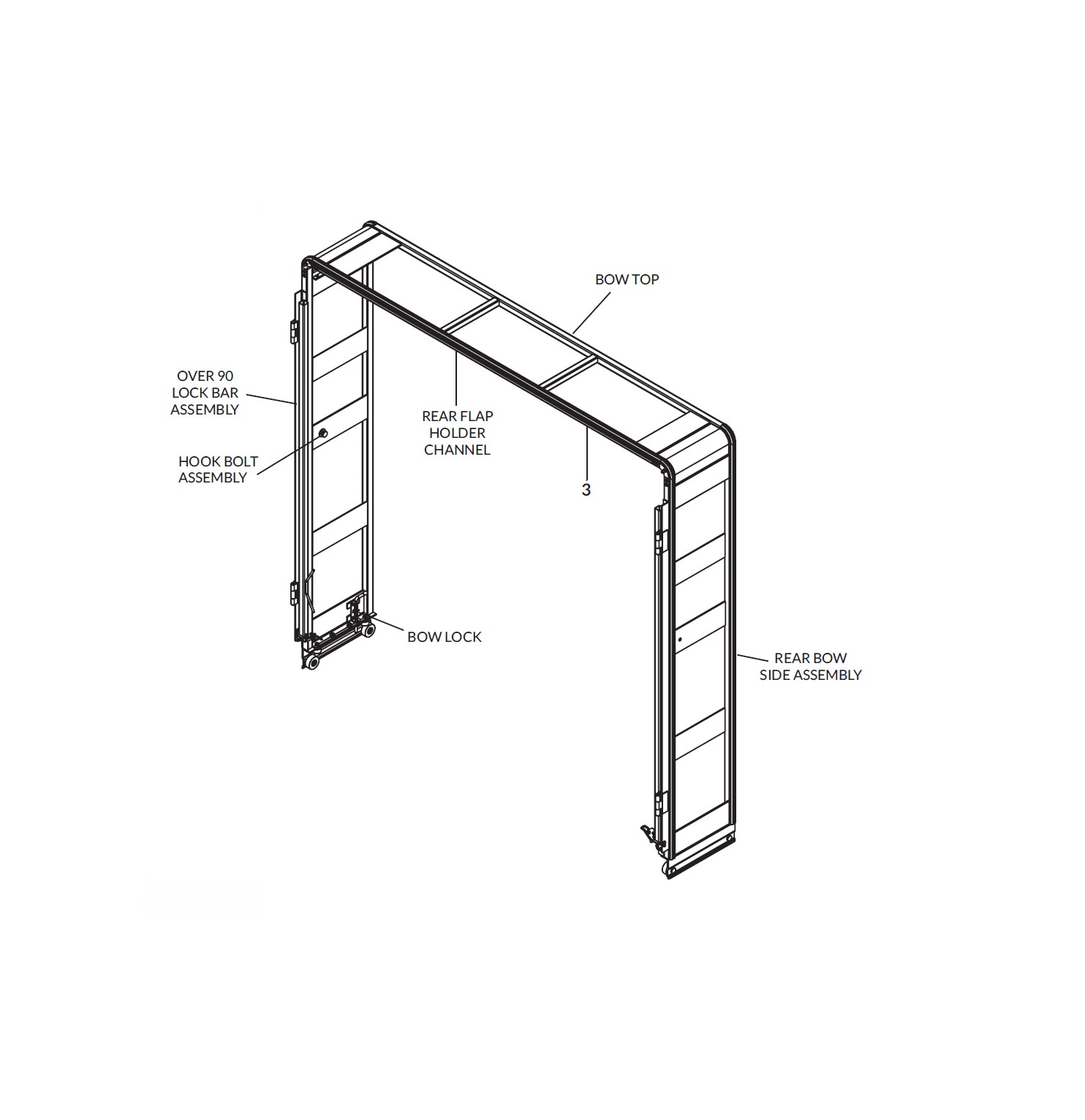 Shur-co: Rear Bow Full Assembly - 100" H System - 108" W - Velcro and New Corner Route One Trailers