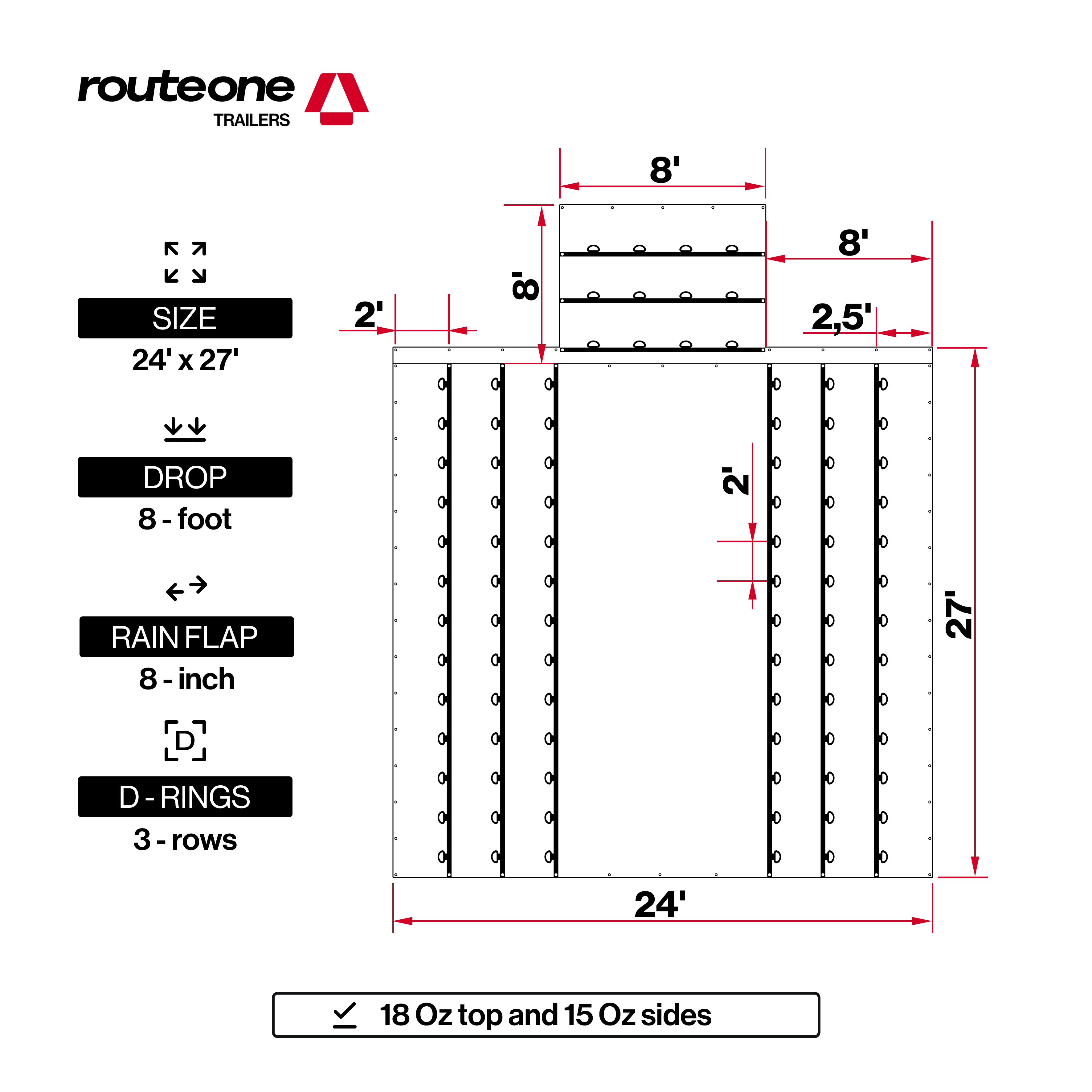 Lumber Tarp Super Vinyl (8' Drop) 24' x 27' with Flap