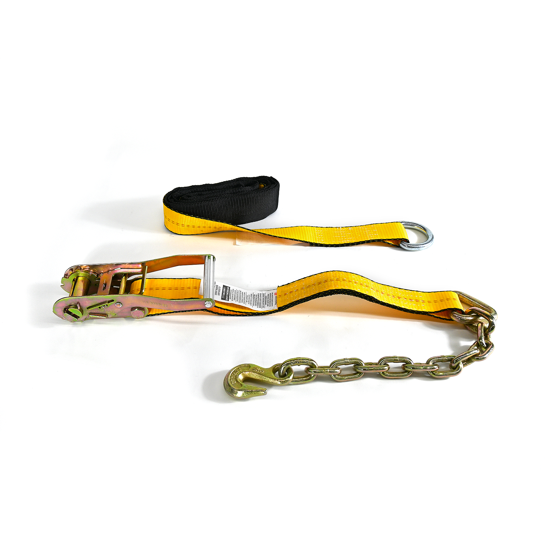 2" x 10' Wheel Ratchet Strap w Chain Anchor and D Ring Strap with Sleeve Route One Trailers