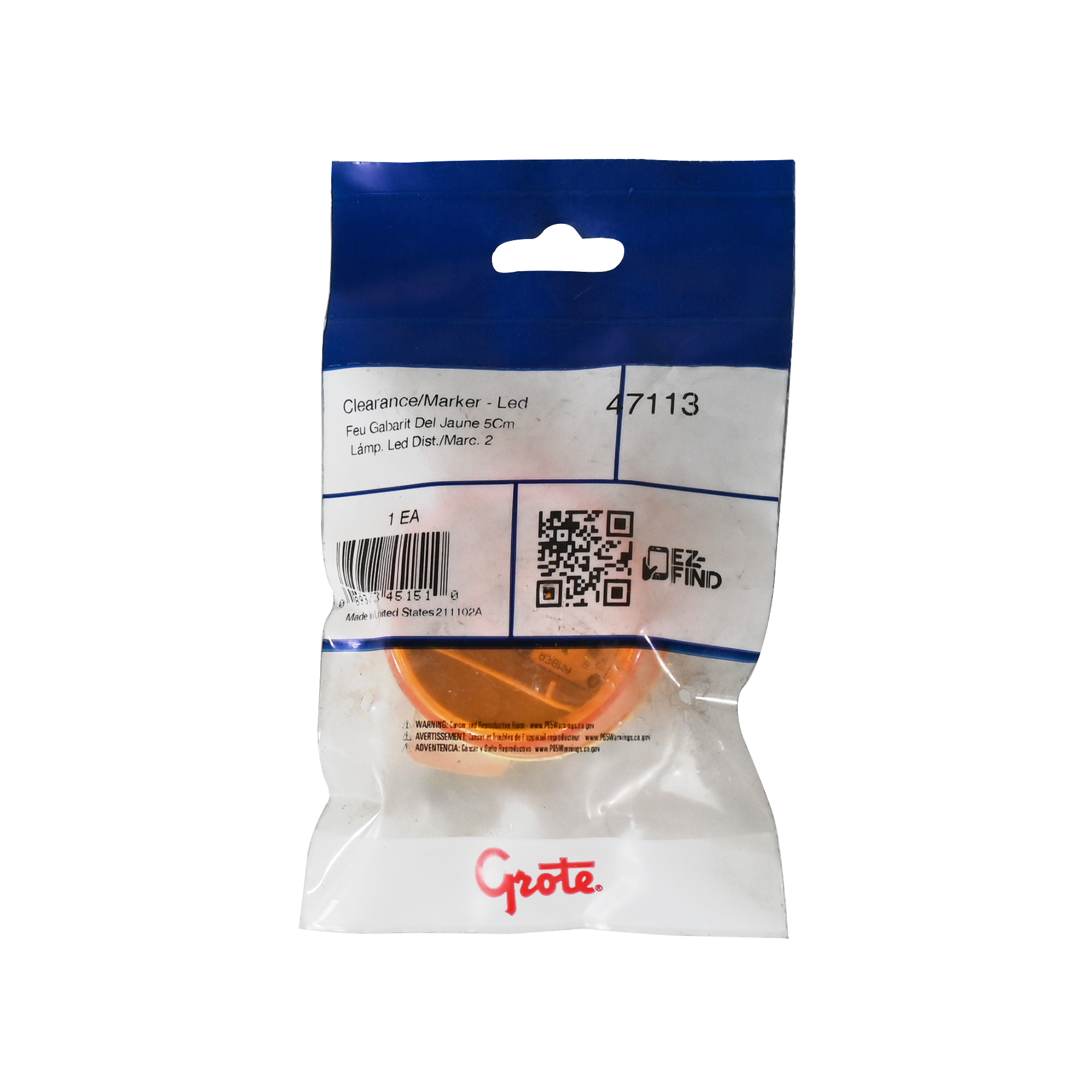 Clearance Marker Light 2" Round Yellow Grote