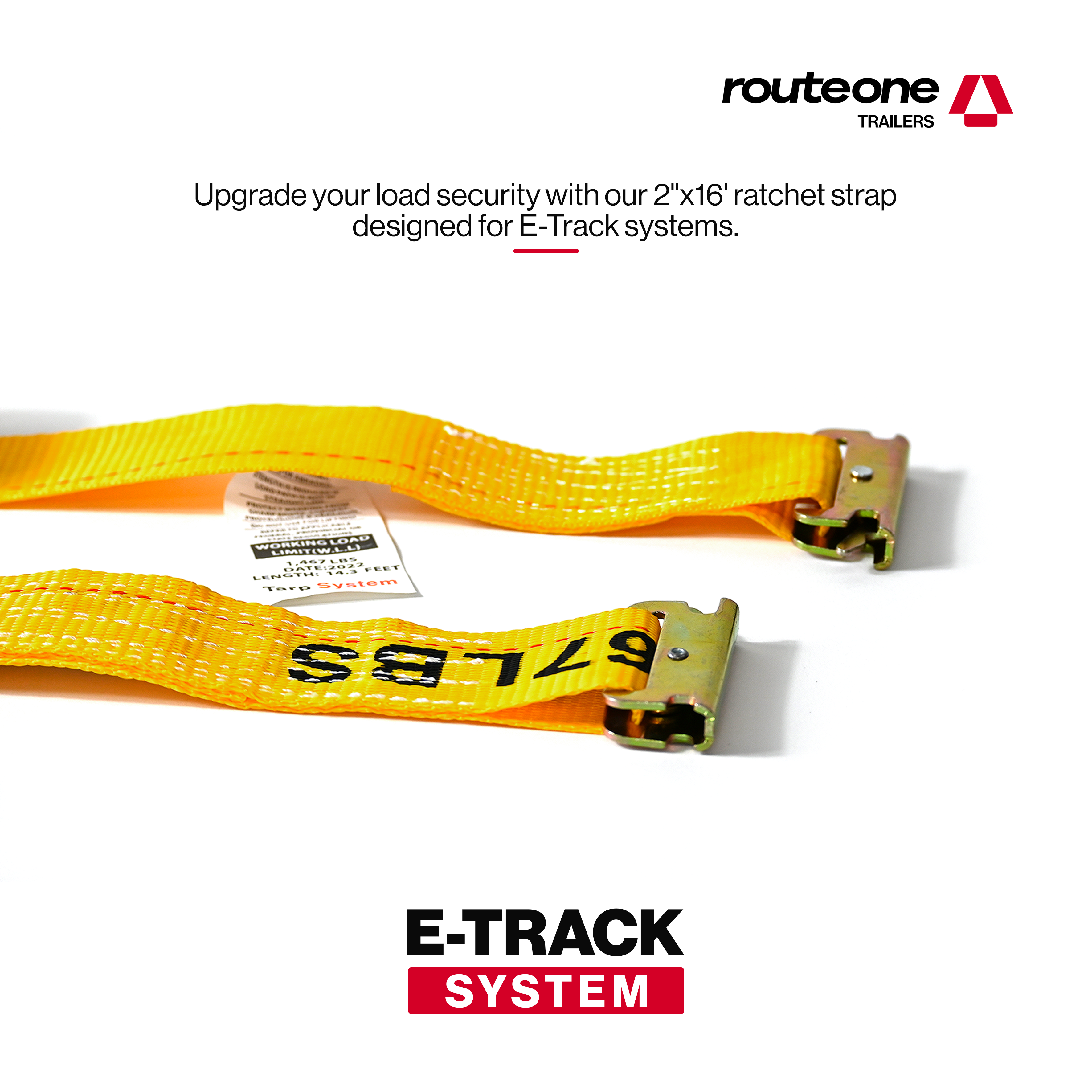2” x 16’ Ratchet Strap for E-Track Systems | Cargo Tie Down Route One Trailers
