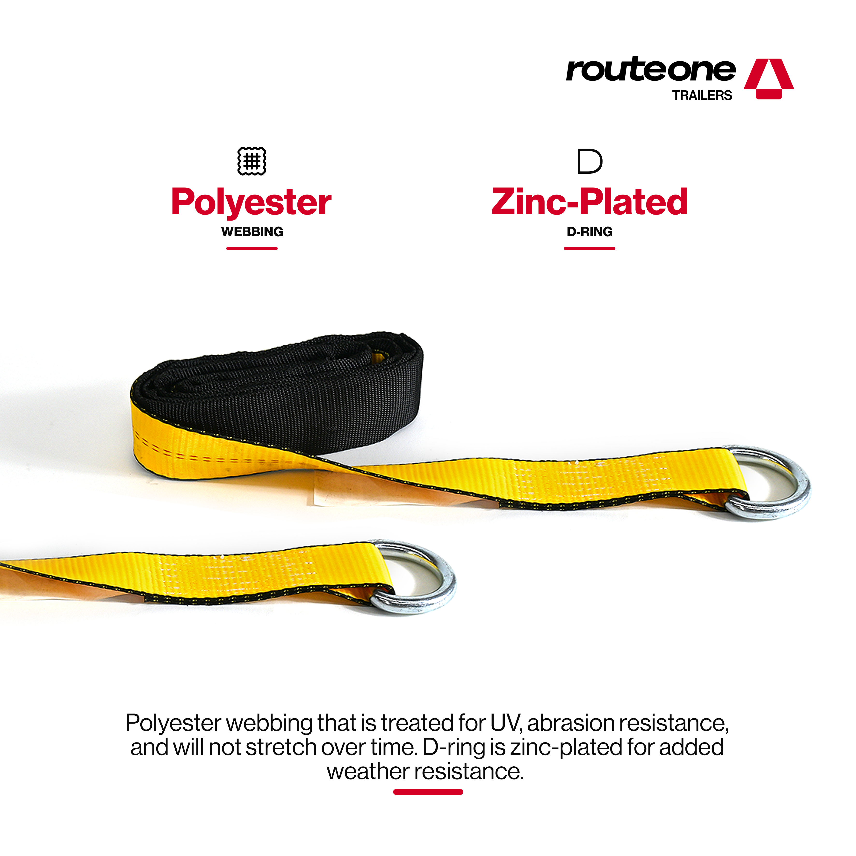 2" x 10' Wheel Ratchet Strap w Chain Anchor and D Ring Strap with Sleeve Route One Trailers