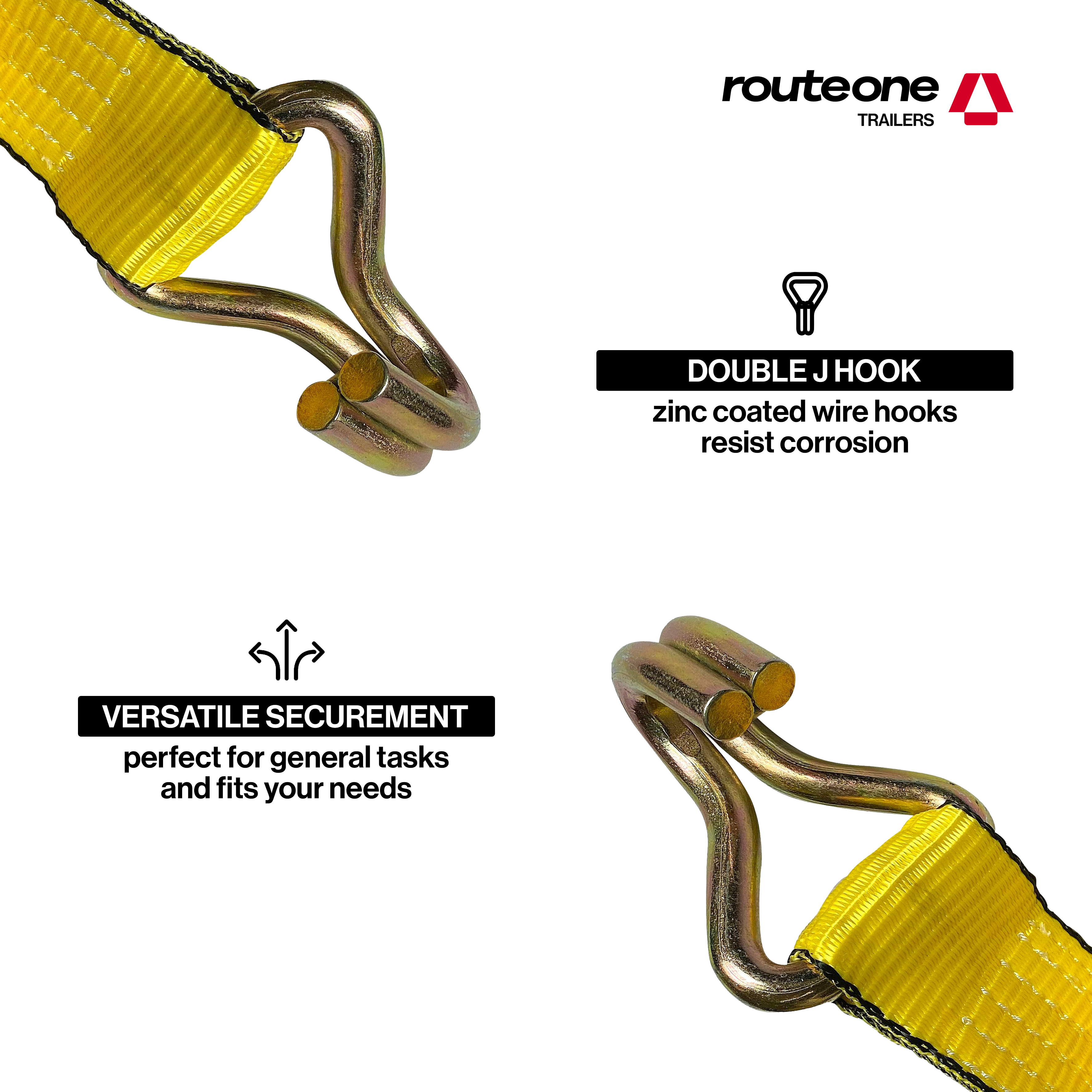 2" x 30' Ratchet Strap w Double J Hook Tarp System (2" x 27') Route One Trailers