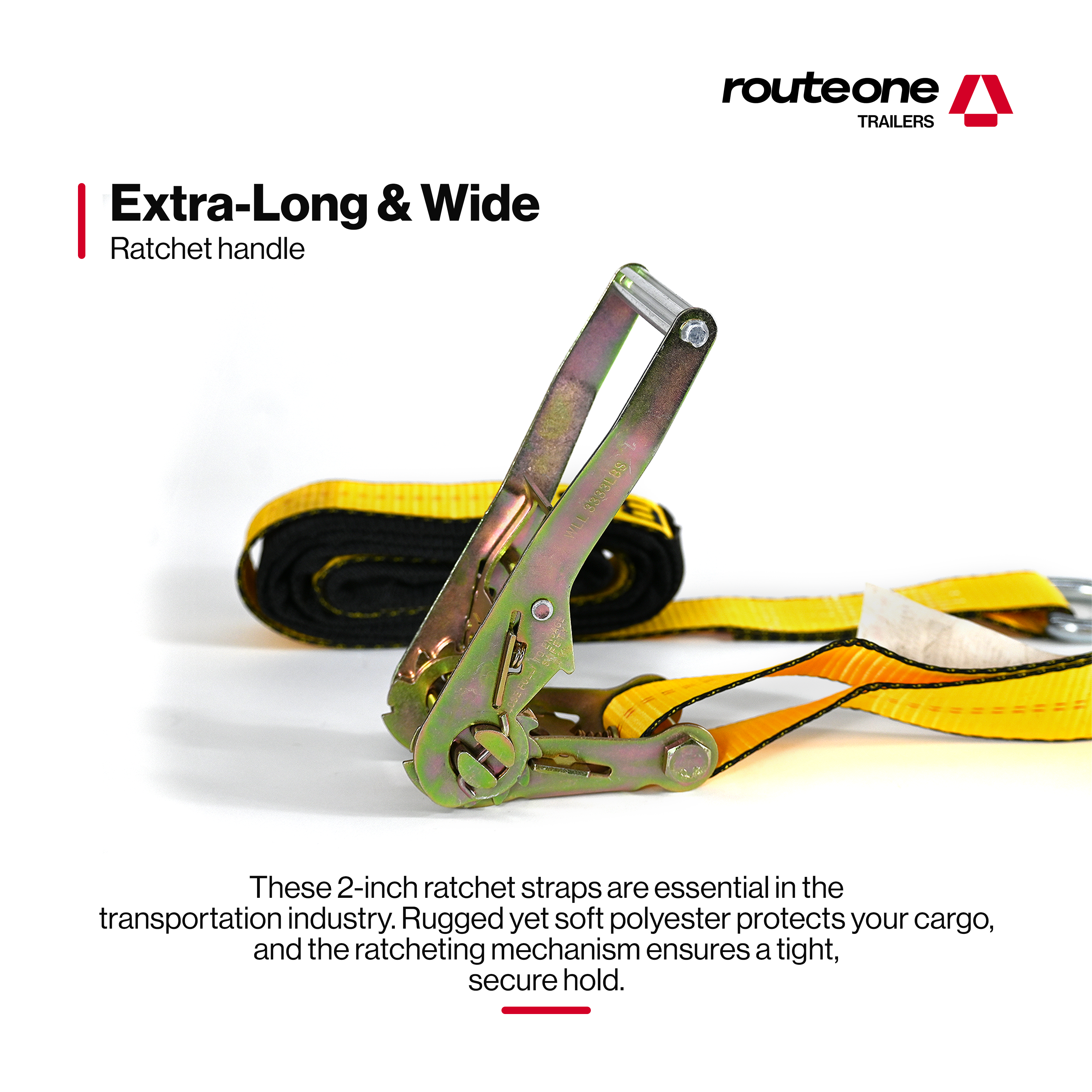 2" x 10' Wheel Ratchet Strap w Chain Anchor and D Ring Strap with Sleeve Route One Trailers