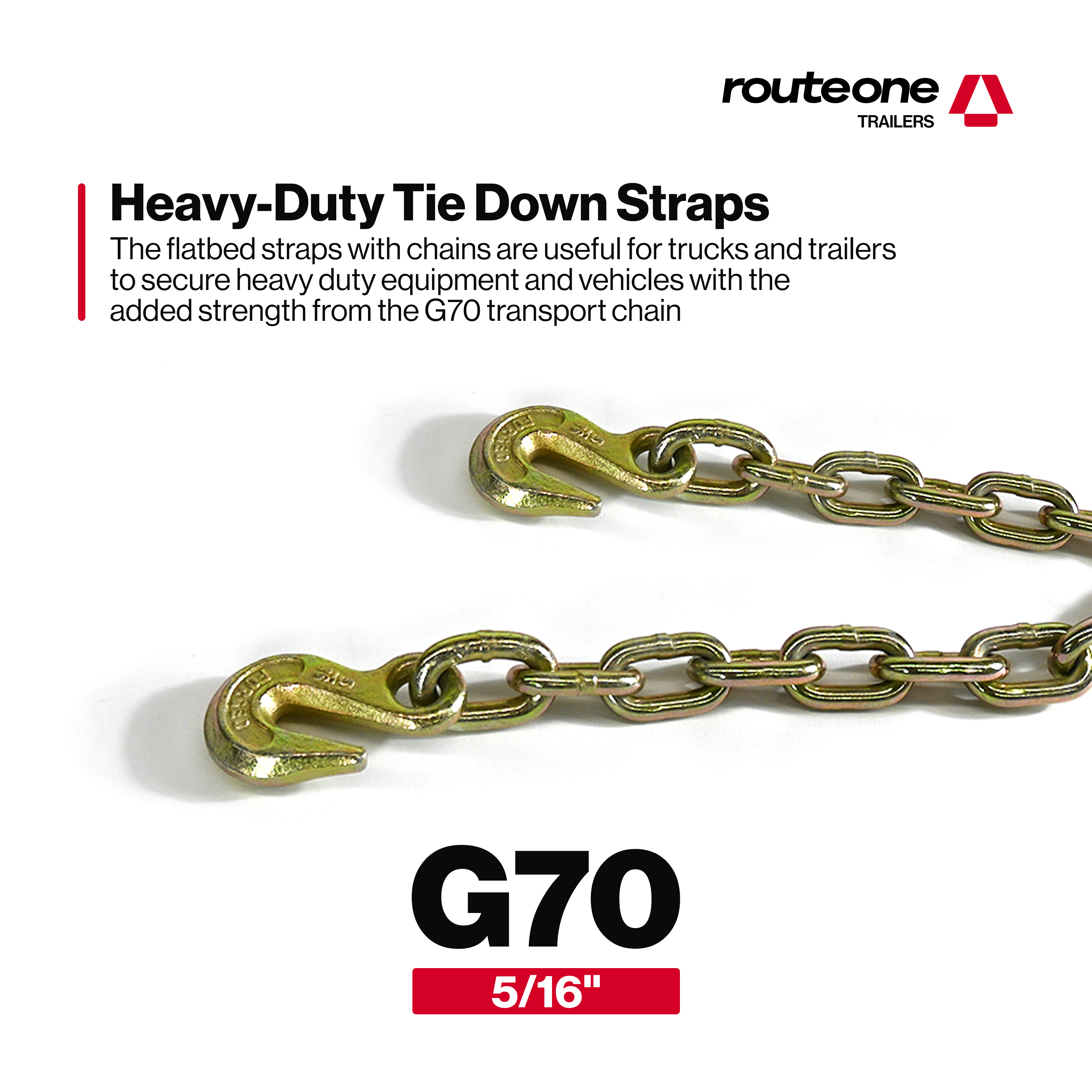 2" x 10' Wheel Ratchet Strap w Chain Anchor and D Ring Strap with Sleeve Route One Trailers