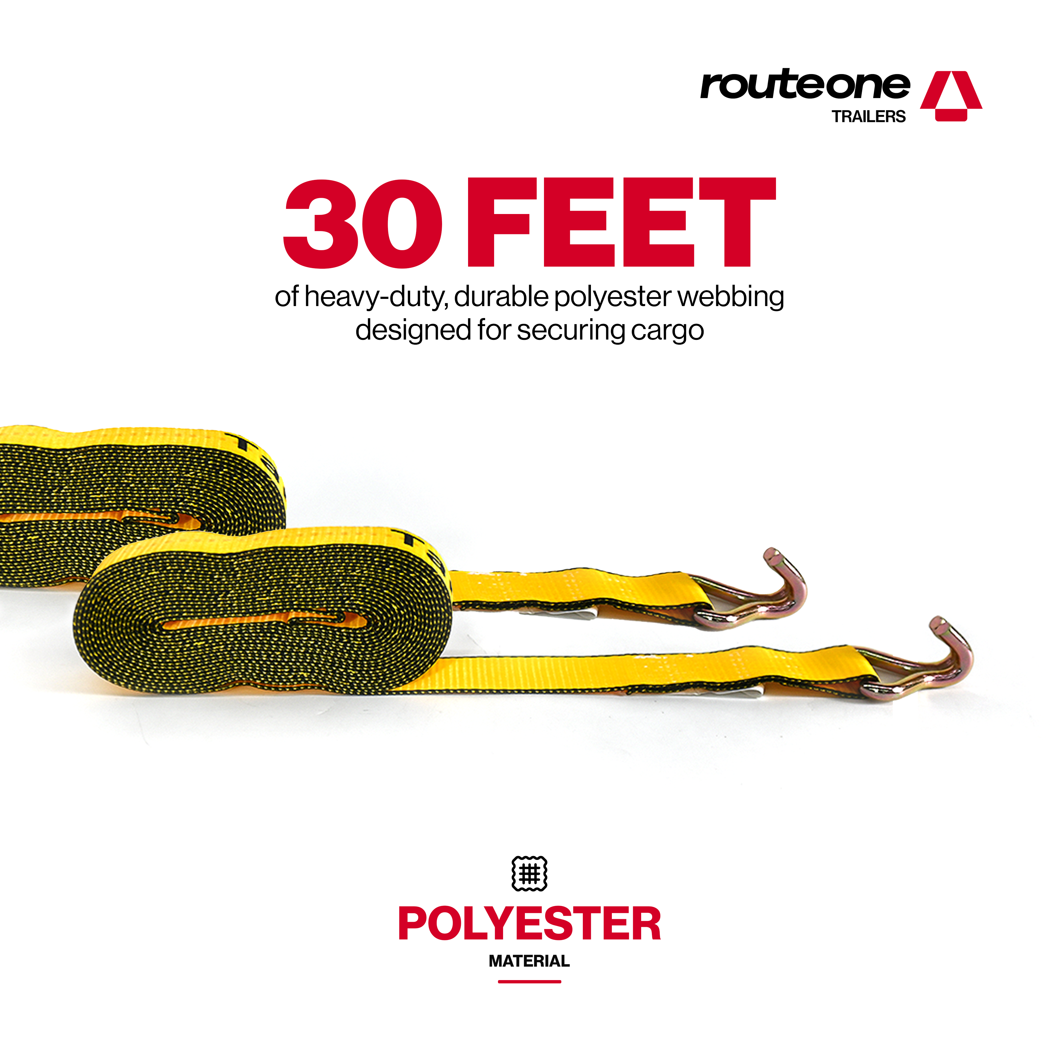 2" x 30' Ratchet Strap w Double J Hook Tarp System (2" x 27') Route One Trailers