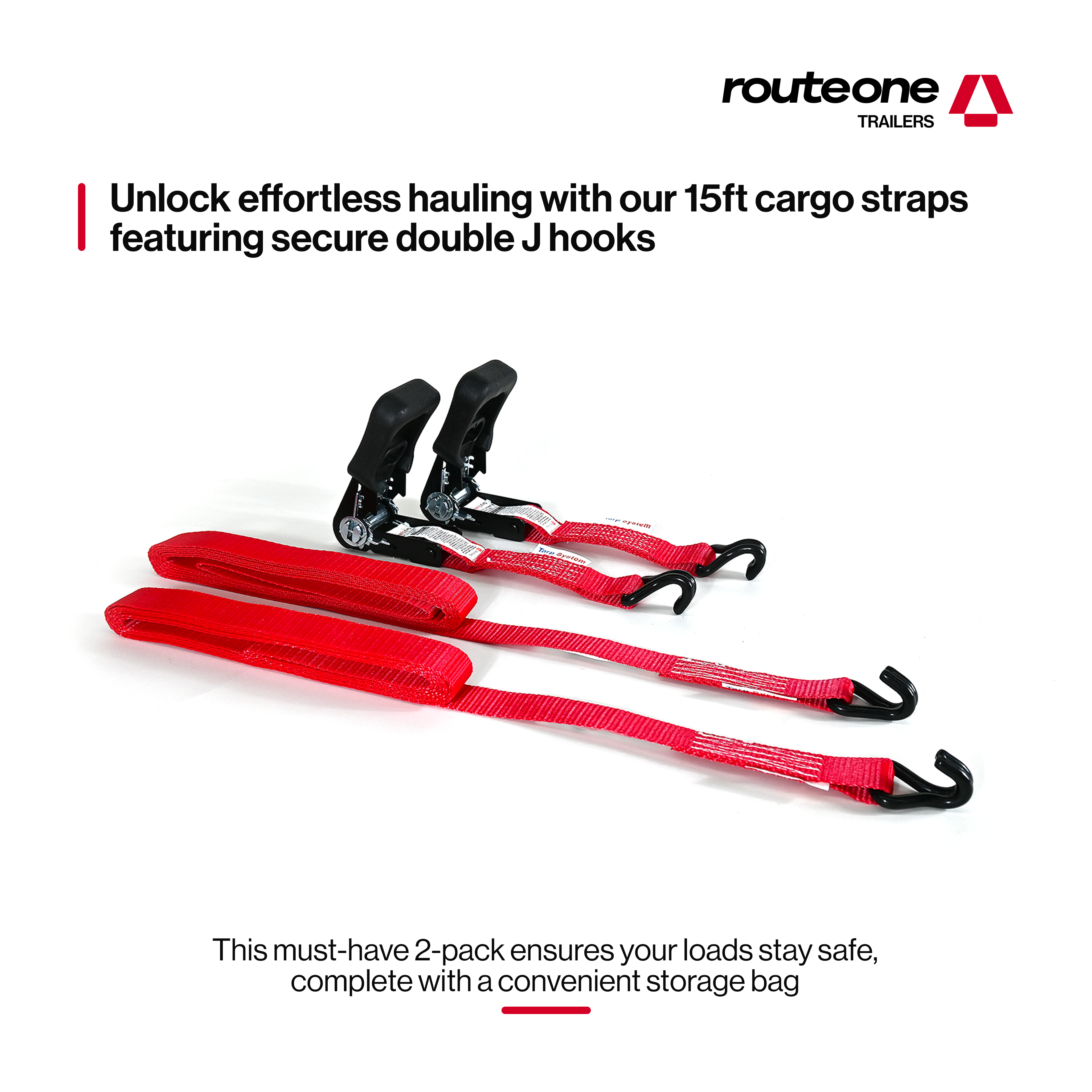 1 1/4" x 15' Cargo Strap w Double J Hook (2 pcs) includes Bag