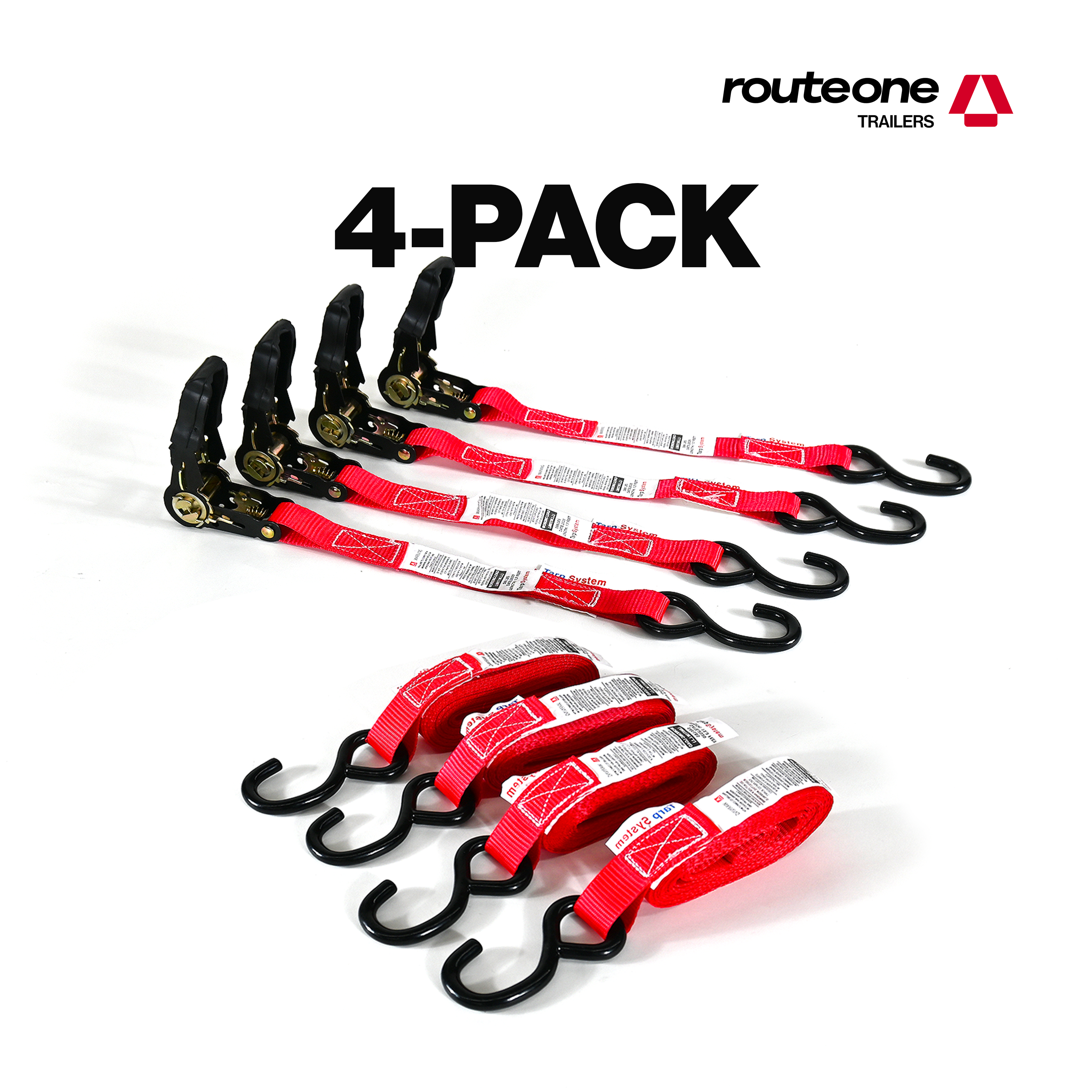 1" x 15' Ratchet Cargo Strap w S Hooks includes loop strap and bag (4 pcs)